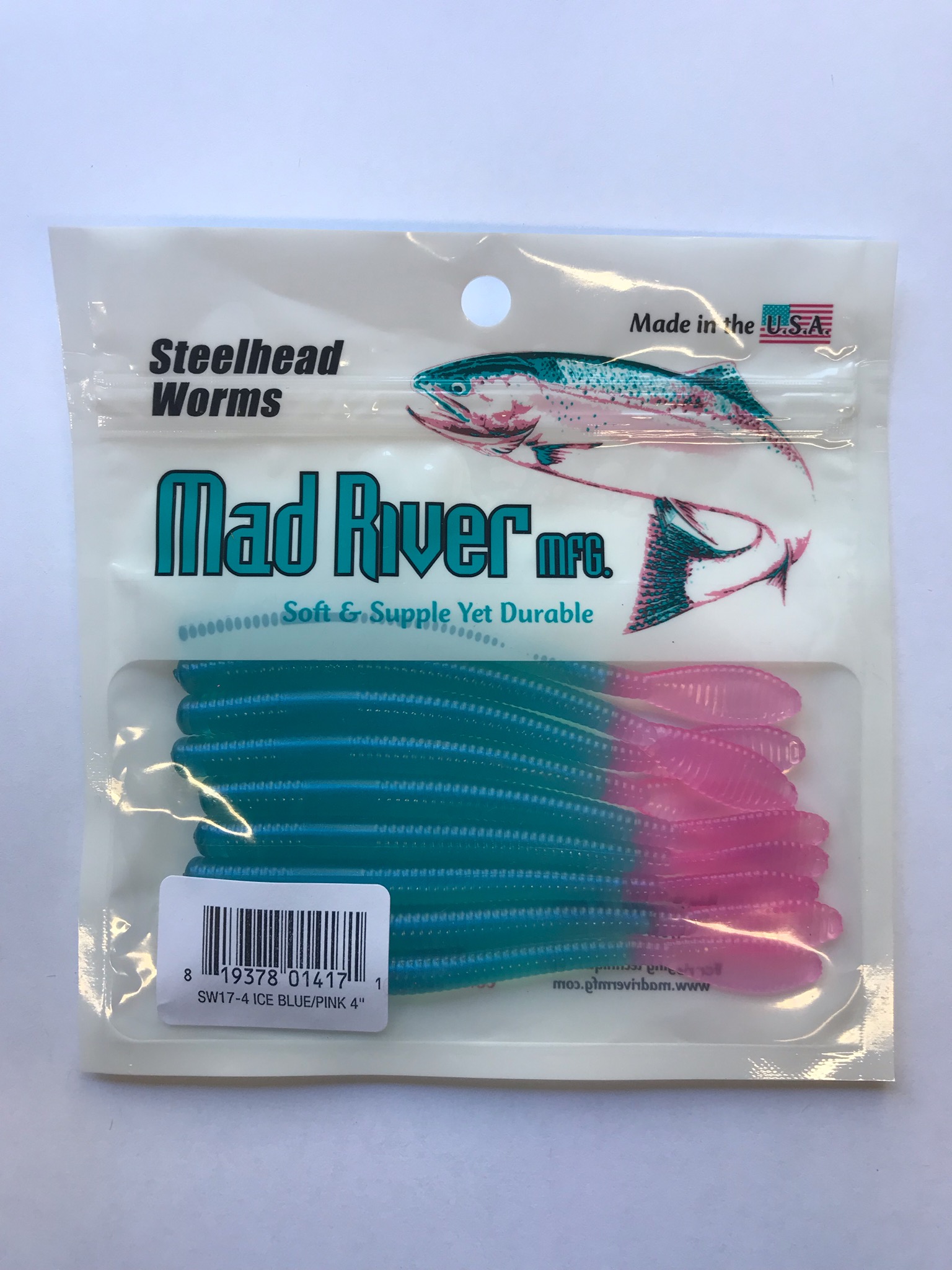 Steelhead Worms: Ice Blue/Nail polish Tail