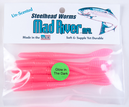 Unscented Steelhead Worms: Glow Pink